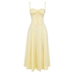Elara | Damen Midi Korsettkleid Mit Spaghettiträgern Und Blumenprint