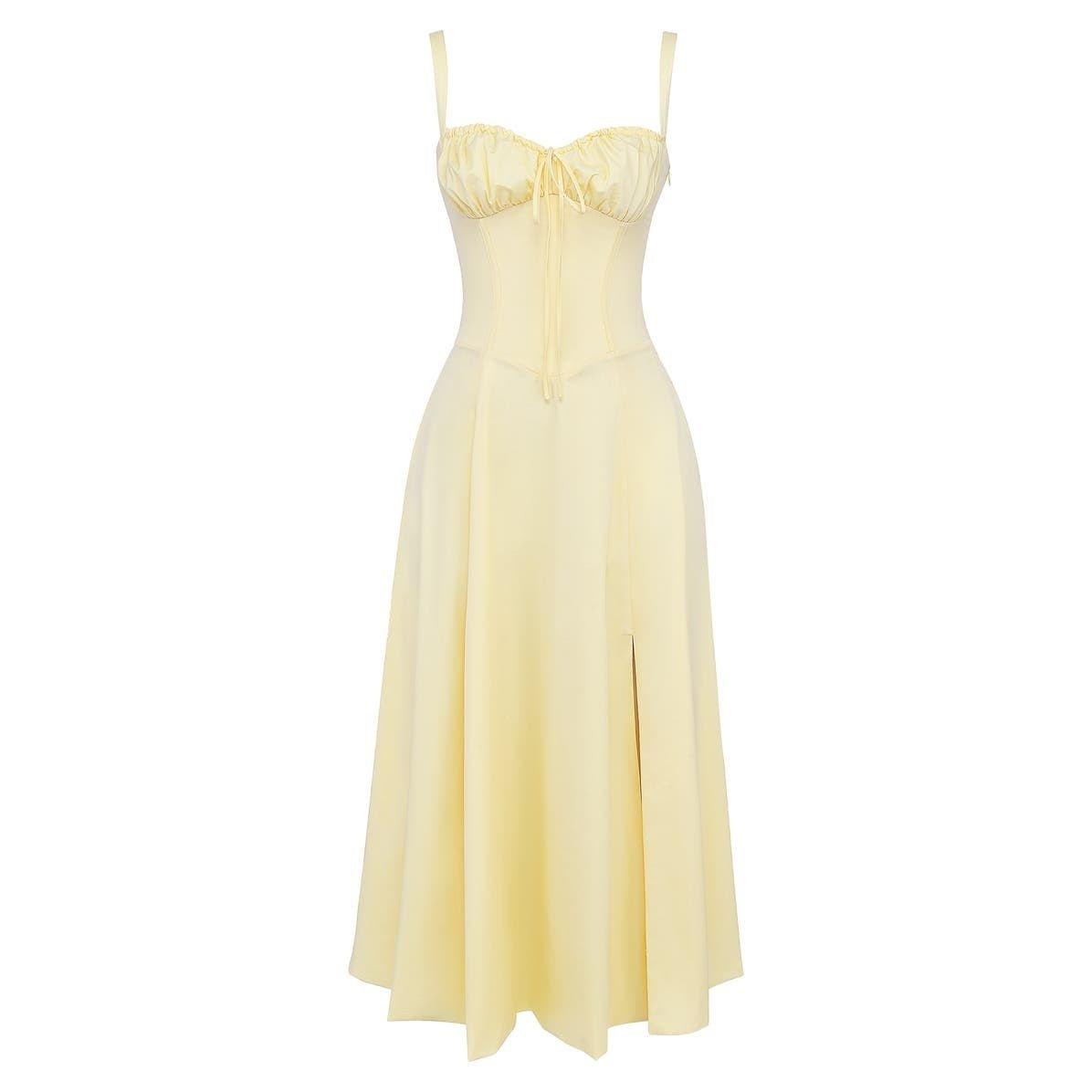 Elara | Damen Midi Korsettkleid Mit Spaghettiträgern Und Blumenprint