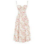 Elara | Damen Midi Korsettkleid Mit Spaghettiträgern Und Blumenprint