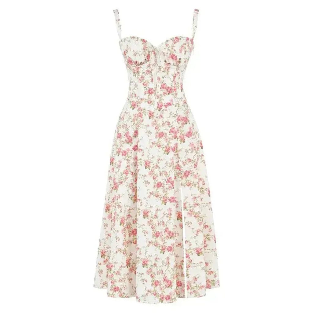 Anastasia | Blumen Corsagen Midi Kleid Mit Strukturierter Passform