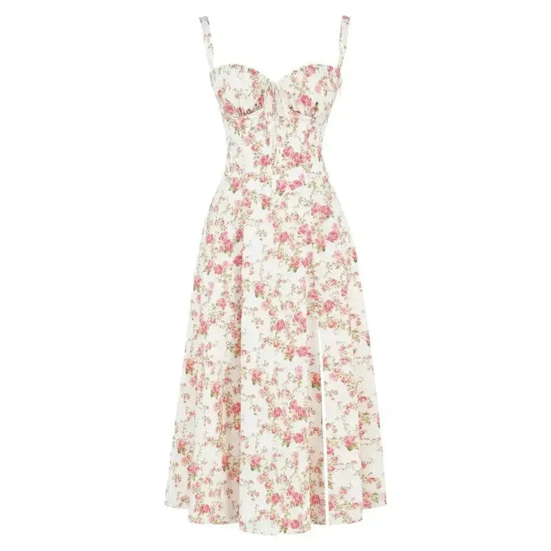 Anastasia | Blumen Corsagen Midi Kleid Mit Strukturierter Passform