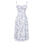 Elara | Damen Midi Korsettkleid Mit Spaghettiträgern Und Blumenprint