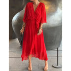 Celeste | V-Ausschnitt Midi Kleid Mit Drapierter Wickeltaille