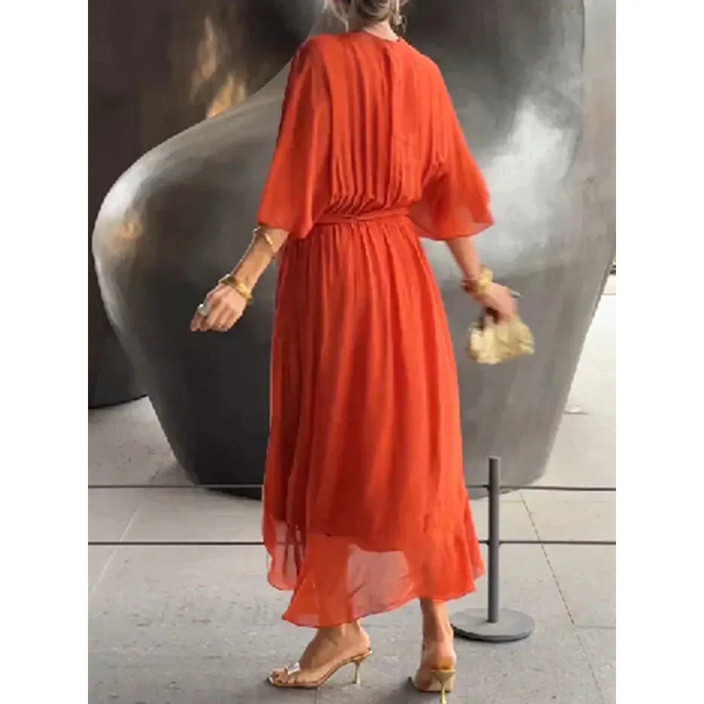 Celeste | V-Ausschnitt Midi Kleid Mit Drapierter Wickeltaille