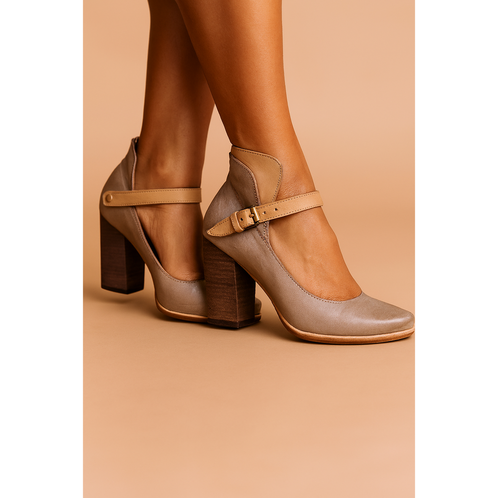 Lydia | Damen Pumps Mit Blockabsatz Und Schnallenriemen