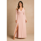 Amaya | Damen Cold Shoulder Maxikleid Mit V-Ausschnitt Und Seitenschlitz