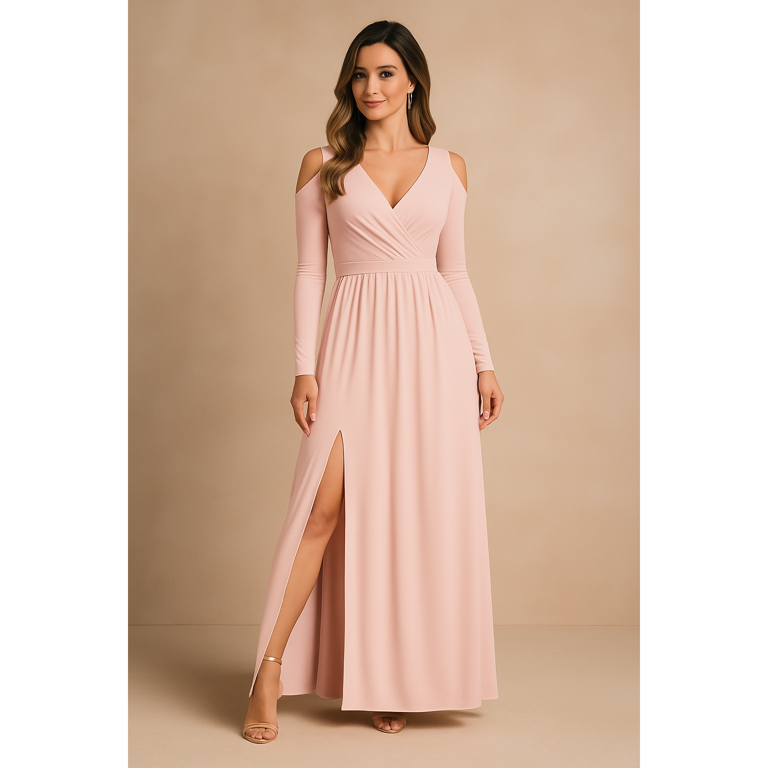 Amaya | Damen Cold Shoulder Maxikleid Mit V-Ausschnitt Und Seitenschlitz