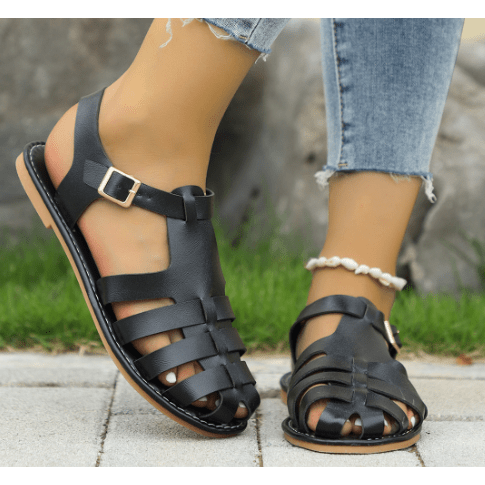 Maren | Damen Flache Sandalen Im Cage-Design Mit Schnalle