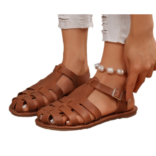 Maren | Damen Flache Sandalen Im Cage-Design Mit Schnalle