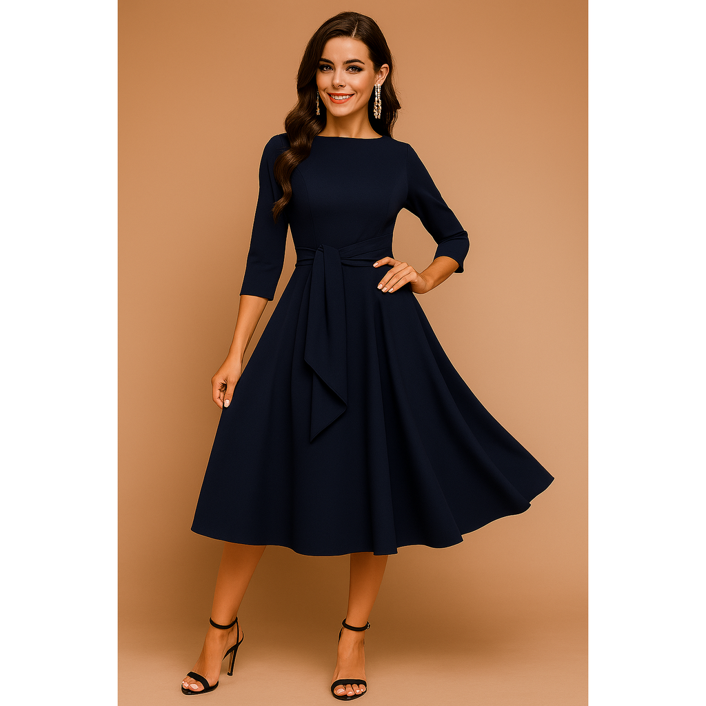 Rosalind | Damen Midikleid Mit Taillenschleife