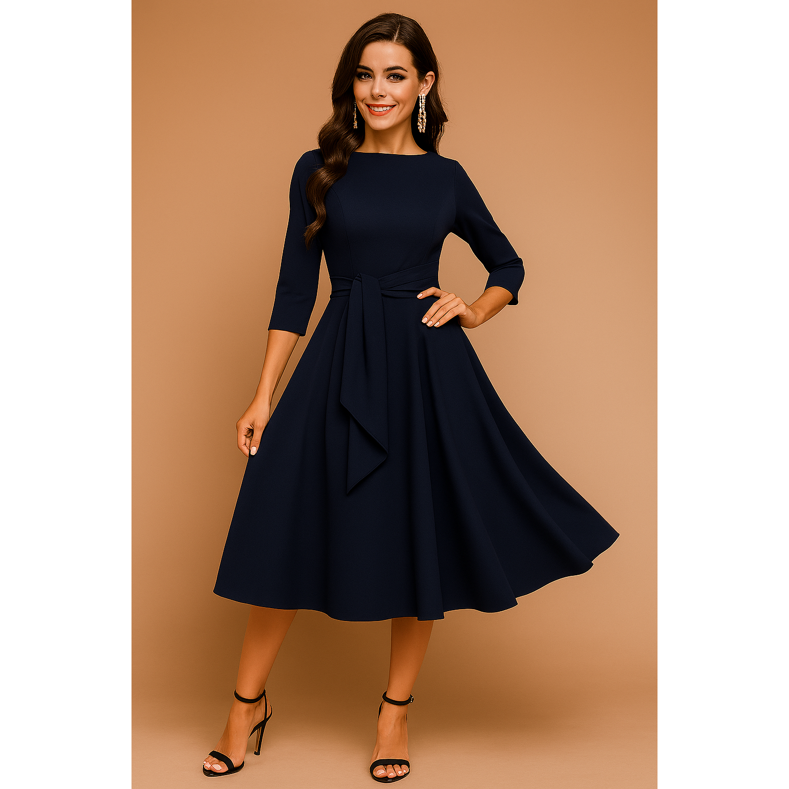 Rosalind | Damen Midikleid Mit Taillenschleife