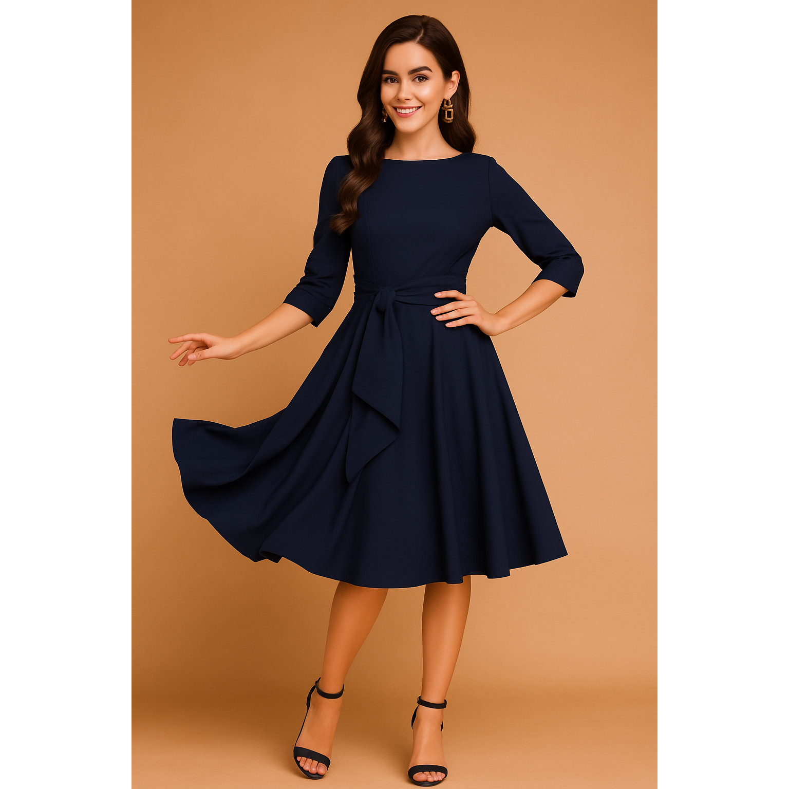 Rosalind | Damen Midikleid Mit Taillenschleife