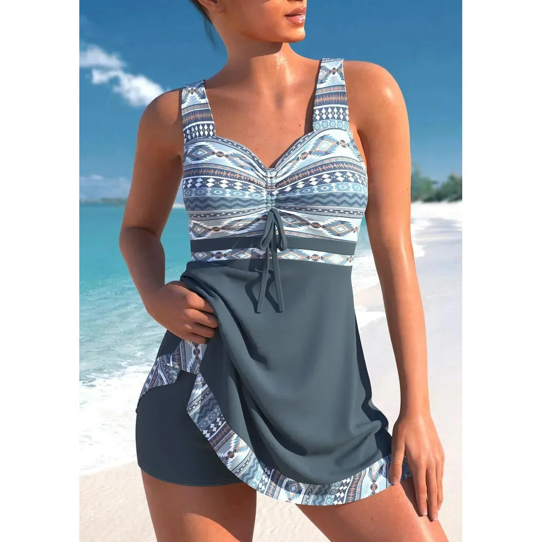 Sophie | Damen Badeanzug mit Streifenmuster und Zierband am Ausschnitt