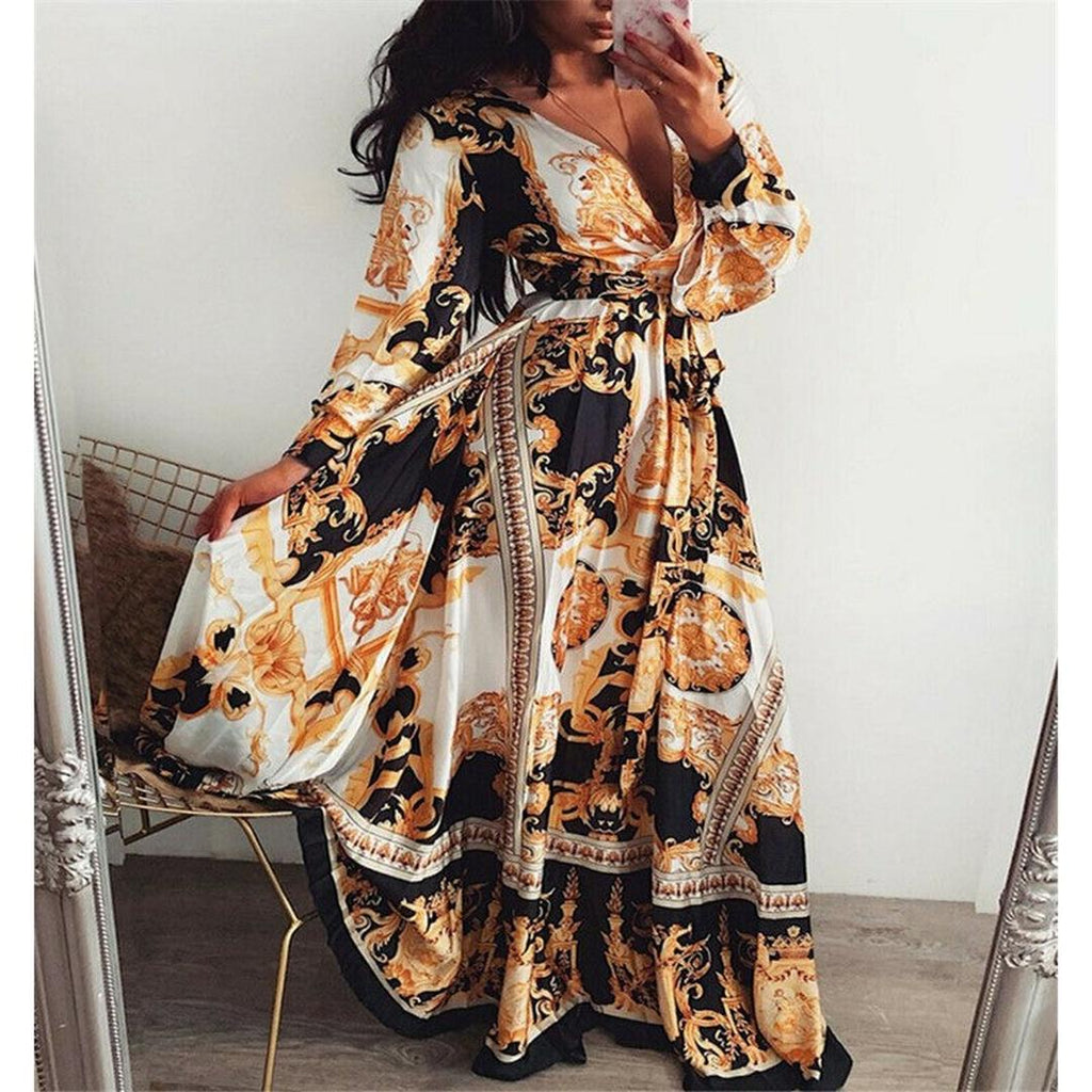 Brooke | Damen Boho Maxi Kleid Mit V-Ausschnitt