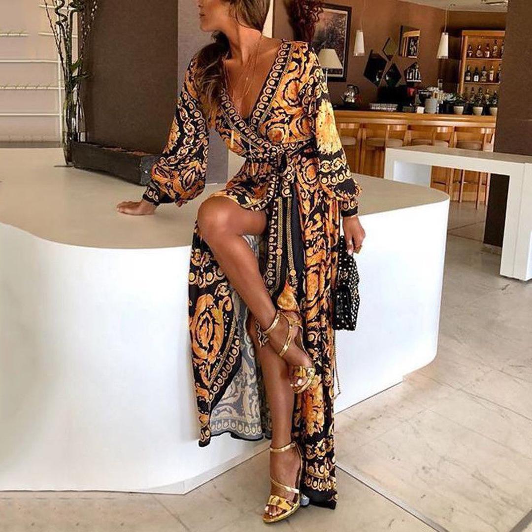 Brooke | Damen Boho Maxi Kleid Mit V-Ausschnitt