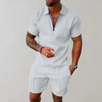 Ashton | Herren Strukturierter Kurzarm Zip Polo Und Shorts Set