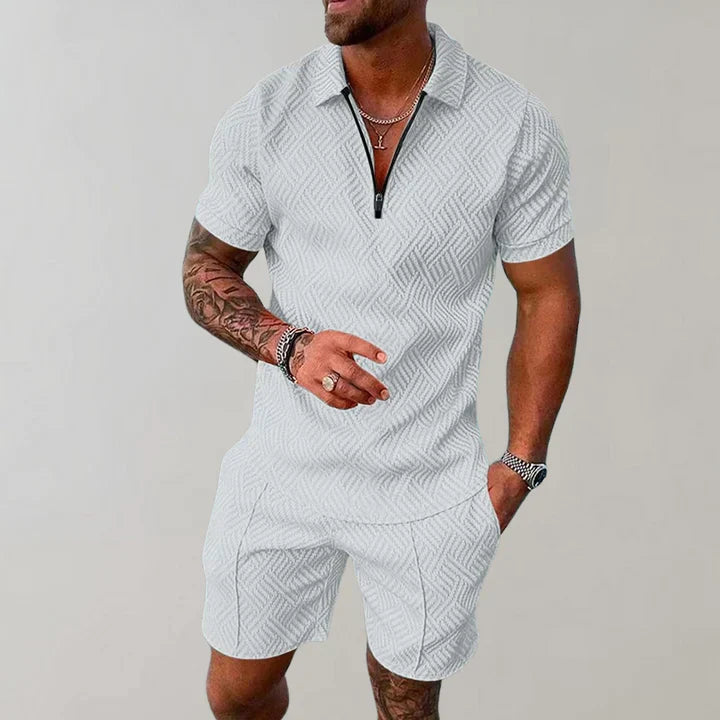 Ashton | Herren Strukturierter Kurzarm Zip Polo Und Shorts Set