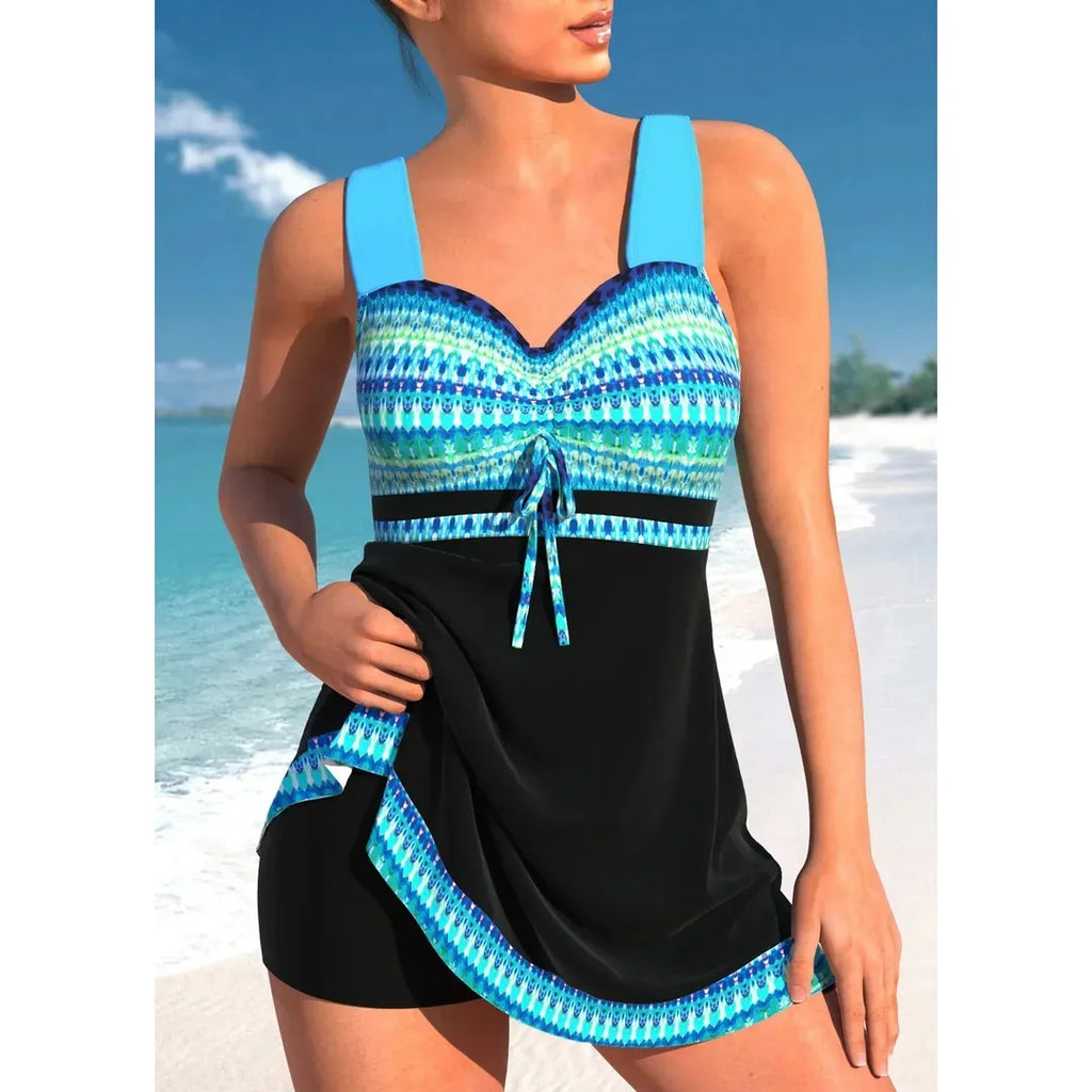 Sophie | Damen Badeanzug mit Streifenmuster und Zierband am Ausschnitt